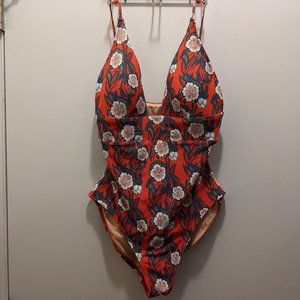 Red Floral Plunge J.Crew One-Piece Swimsuit